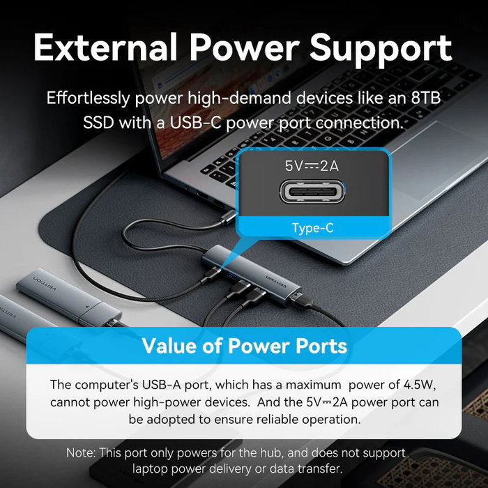 Vention Hub USB Tipo-C 3.0 TGZHB 3xUSB 1xUSB-C PD Gris
